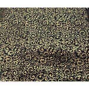 Lux  Timeless Treasures Black Gold Metallic Scroll Cotton Quilting Fabric 46X42